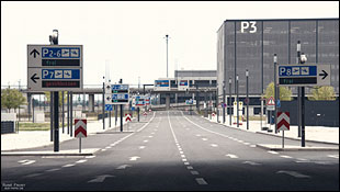 menschenleere Zufahrt am Flughafen BER