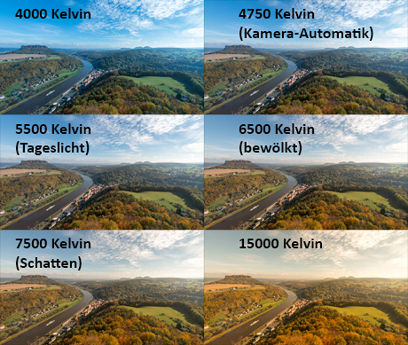 Mit verschiedenen Farbtemperaturen entwickelte Aufnahme