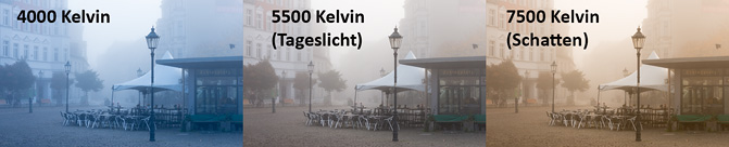 Mit verschiedenen Farbtemperaturen entwickelte Aufnahme.